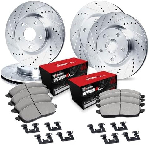 R1 Concepts Black Slotted Rotors with 5000 Oep Brake Pads Hdw Fits Dodge Durango