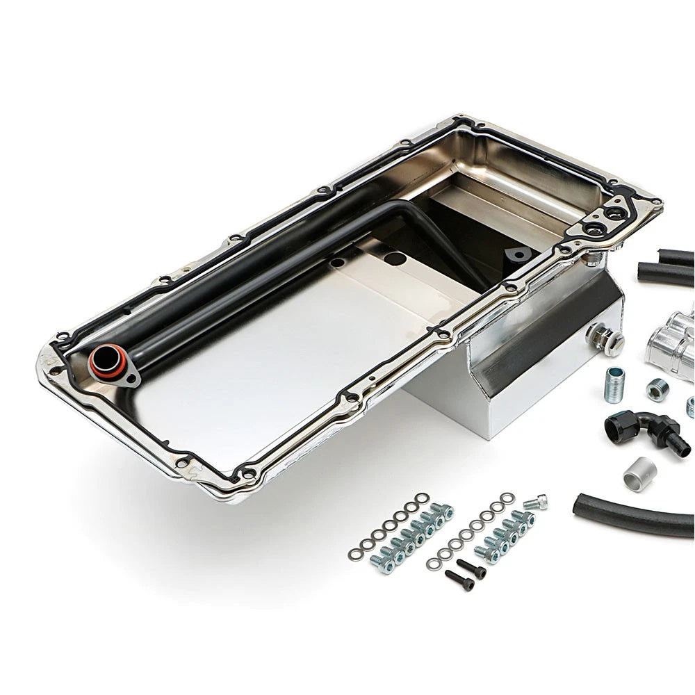 LS SWAP OIL PAN & FILTER RELOCATION KIT SINGLE FILTER HORIZONTAL PORT CHROME
