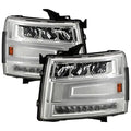 0713 SILVERADO 1500/0714 2500HD/3500HD FULL LED HEADLIGHTS W/LED LIGHT BAR CHR