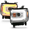 ANZO 2014-2015 Gmc Sierra 1500 Projector Headlight Plank Style Chrome w/ Switchback (Halogen Type)