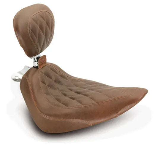 Mustang 00-15 Harley Softail Rear Tire Wide Tripper Solo Seat w/Driver Backrest - Distressed Brown