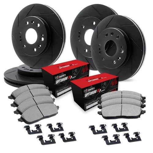 R1 Concepts Black Slotted Rotors with 5000 Oep Brake Pads Hdw Fits Lexus GX470