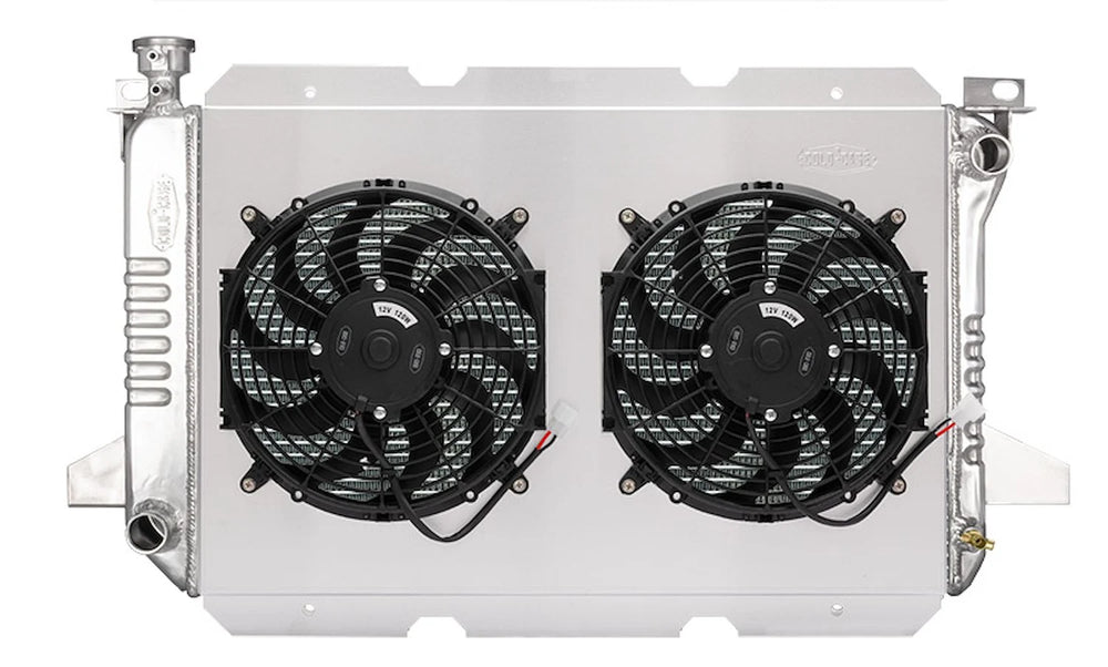 85-96 Ford Truck Coyote Swap Aluminum Radiator and Dual 12 Inch Fan Kit Cold Case Radiators