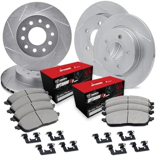 R1 Concepts Brake Rotors - Slotted - Silver w/ 5000 Oep Pads Hdw Fits Hyundai Santa