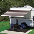 CAMPOUT 11FT 6IN L X 8FT 2IN EXT. BORDEAUX DUNE STRIPED VINYL MANUAL PATIO AWNIN