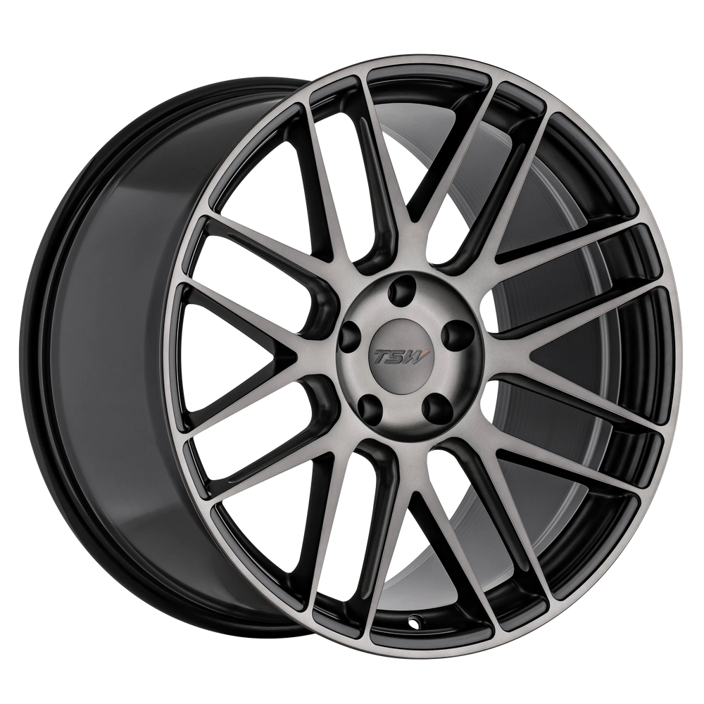 ~(27 lbs. 22X22X12)~ TSW NORD 20x10.5 5/114.3 ET42 CB76.1 SEMI GLOSS BLACK W/BALL MILLING AND MACHINED DARK TINT FACE RF