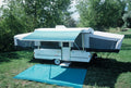 CAMPOUT 13FT 1IN L X 8FT 2IN EXT. OCEAN BLUE DUNE STRIPED VINYL MANUAL PATIO AWN