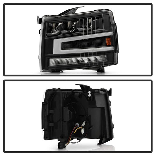 0713 SILVERADO 1500/0714 2500HD/3500HD FULL LED HEADLIGHTS W/LED LIGHT BAR BLA