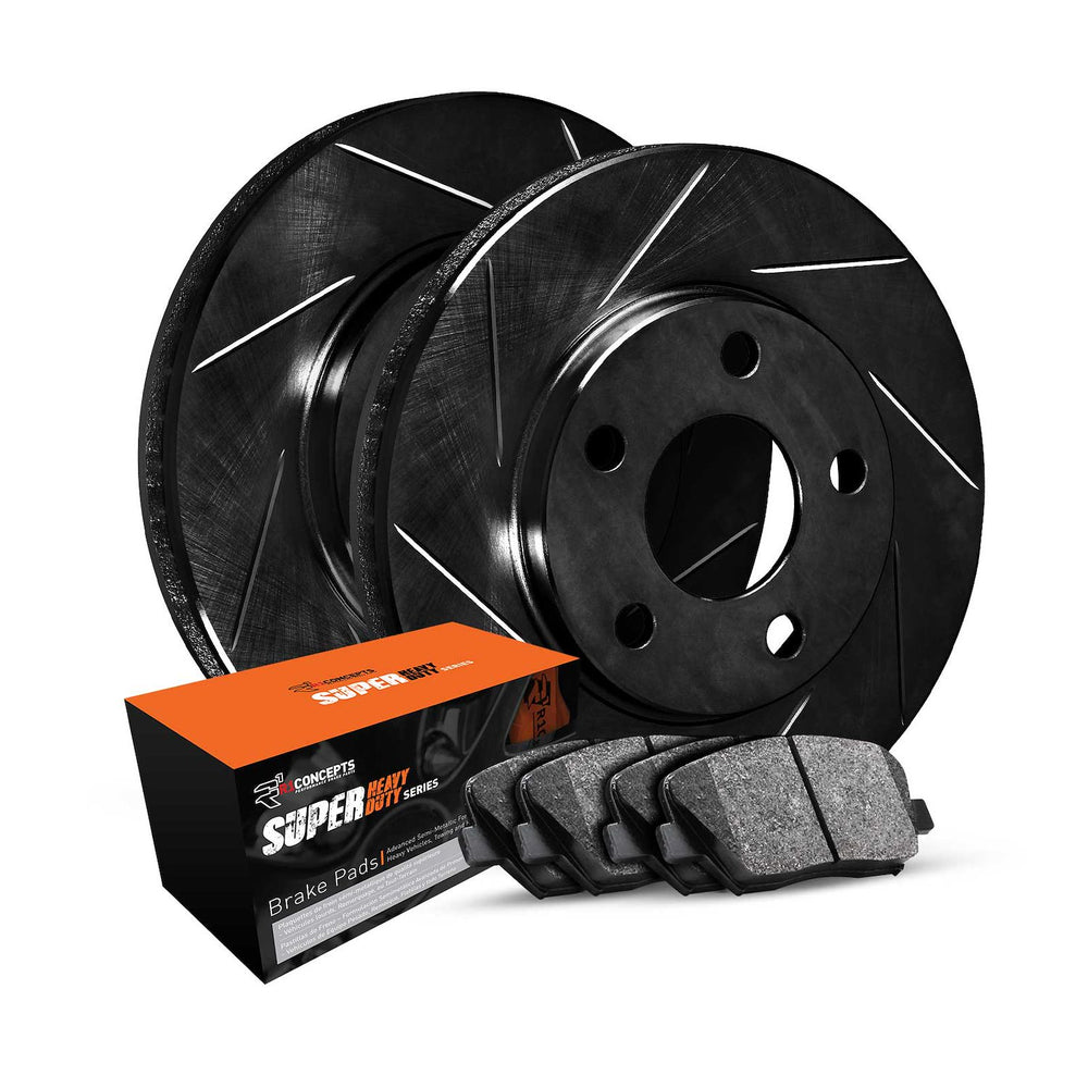 R1 Concepts Brake Rotors - Slotted - Black w/ Semi-Met Pads Hdw Fits Ford Ranger