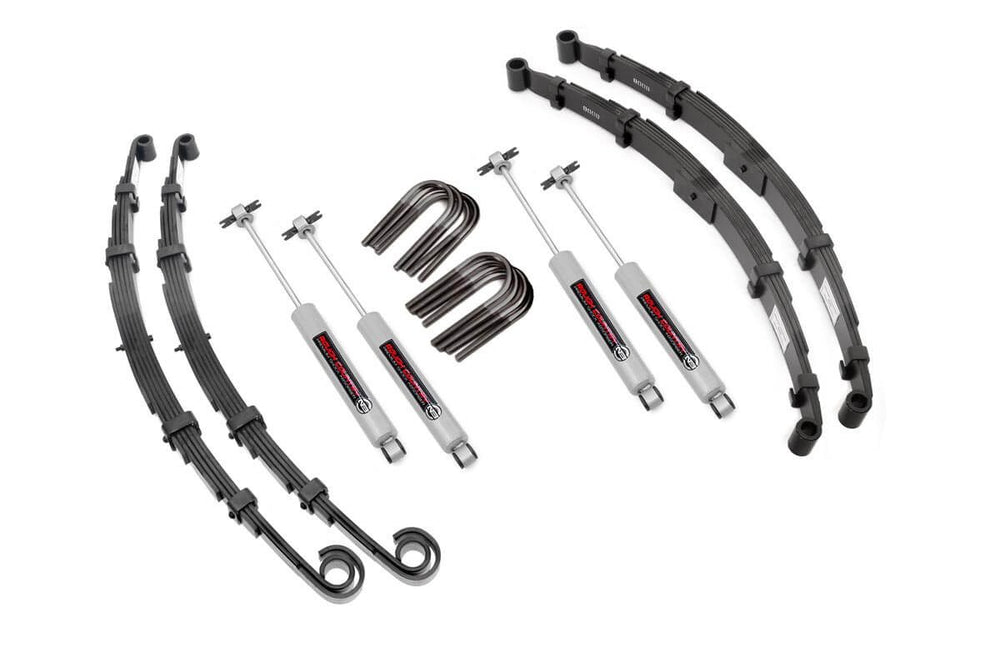 1x 23176 1x 7534 1x 23196 2x 8006 2x 8005 1x 7532 2.5 Inch Lift Kit Jeep CJ 4WD (1955-1968)