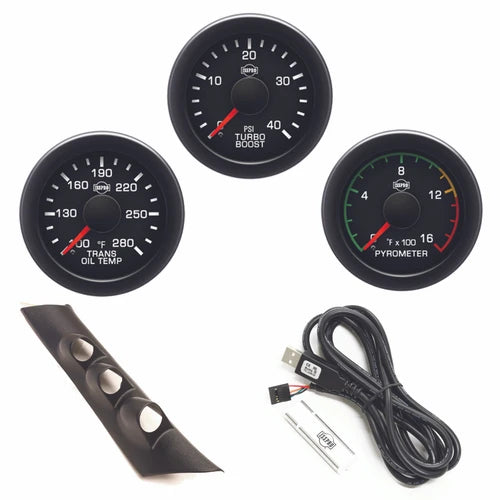 ~(1.3 lbs. 8X6X6)~ 99-04 SD FORD EV2 White Face/Blue Pointer/Chrome Bezel Pyro-Boost Column mount