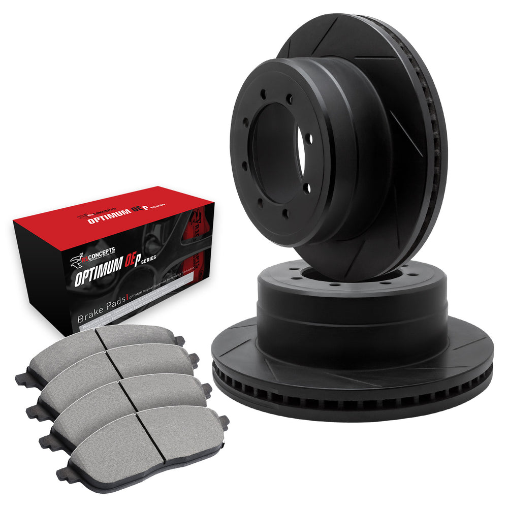 R1 Concepts Brake Rotor- Slotted - Black with Optimum Oe Pads