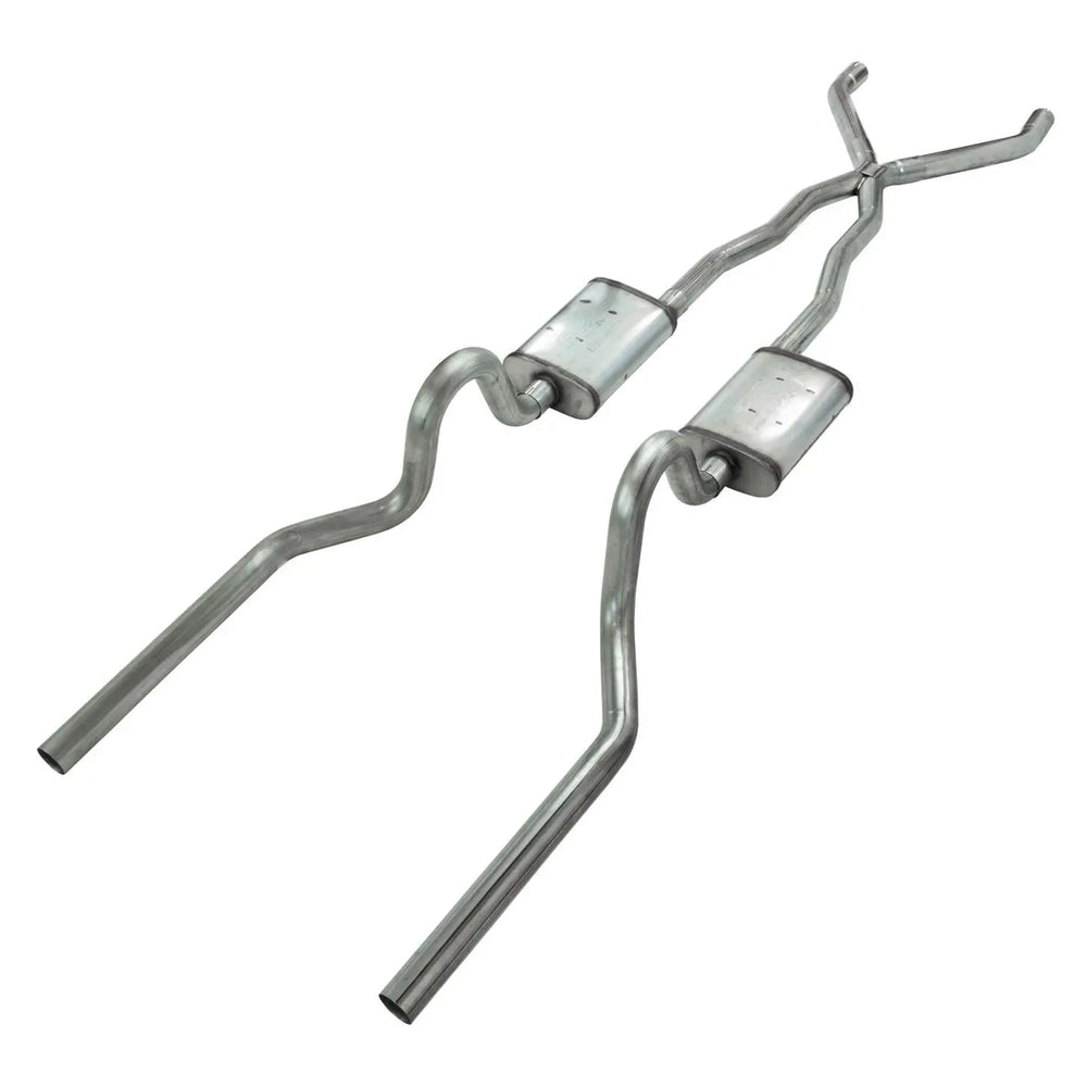 Crossmember Back w X-Pipe Exhaust System 67-70 Cougar Split Rear Dual Exit 2.5 in Intermediate And Tail Pipe Turbo Pro Muffler Hardware Incl Tip Not Incl Pypes Exhaust
