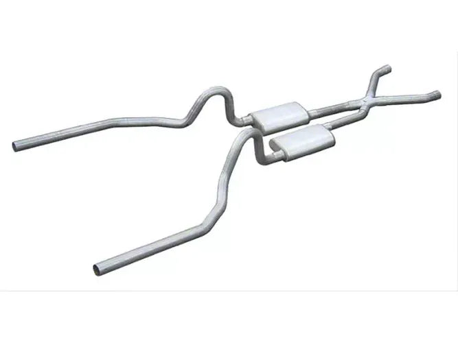 Crossmember Back w X-Pipe Exhaust System 71-73 Mustang Split Rear Dual Exit 2.5 in Intermediate And Tail Pipe Violator Muffler Hardware Incl Tip Not Incl Pypes Exhaust