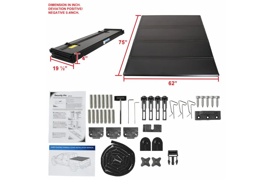 6 FOOT 1 INCH BED HARD QUAD FOLD TONNEAU COVER