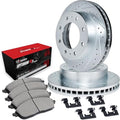R1 Concepts Silver Drilled Slotted Rotors with 5000 Oep Brake Pads Hdw Fits Dodge B300