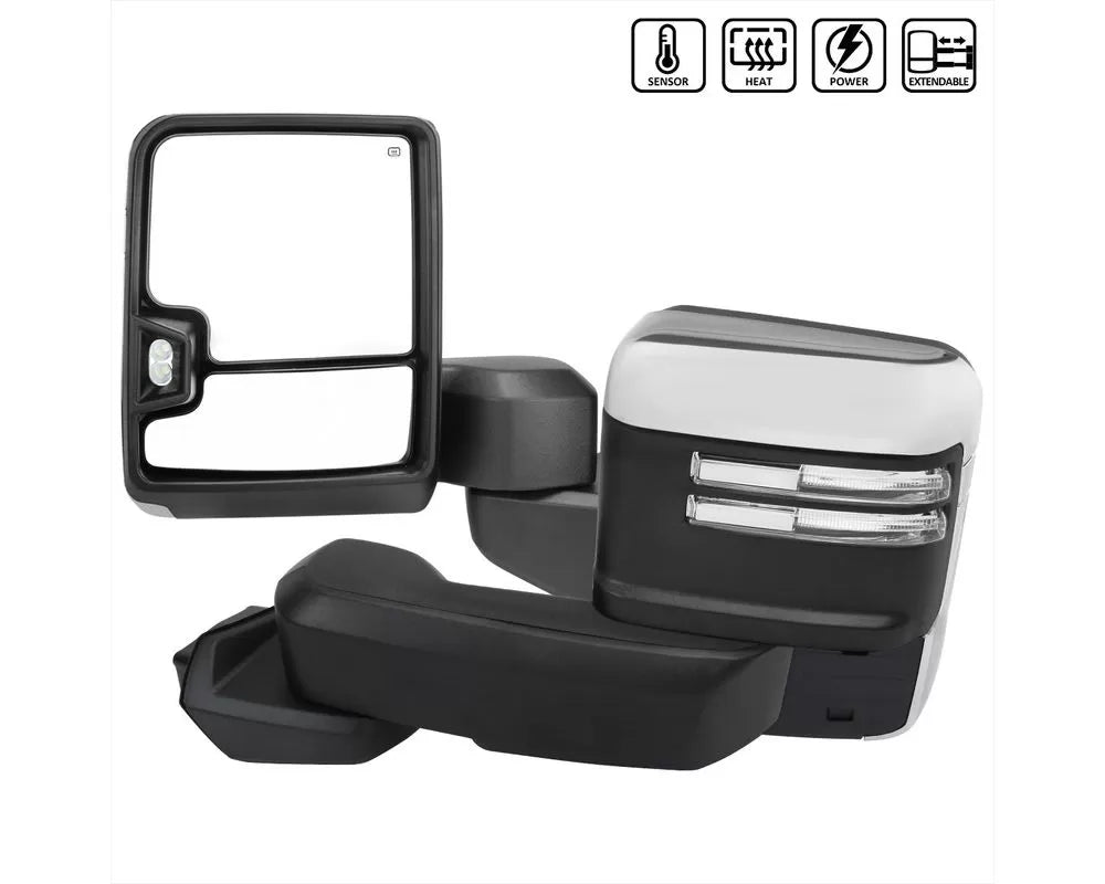 2019-2022 chevy Silverado 1500 POWER HEATED TOWING MIRROR CHROME WITH CLEAR TURN SIGNAL - TEMPERTURE SENSOR PUDDLE LAMP REVERSE LAMP Temperature sensor located in the PASSENGER side mirrors only