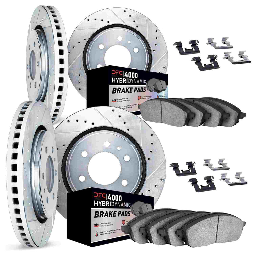 DFC 17-24 Nissan Titan Front & Rear Drill/Slot Silver Rotors 4000 HybriDynamic Brake Pads w/Hardware