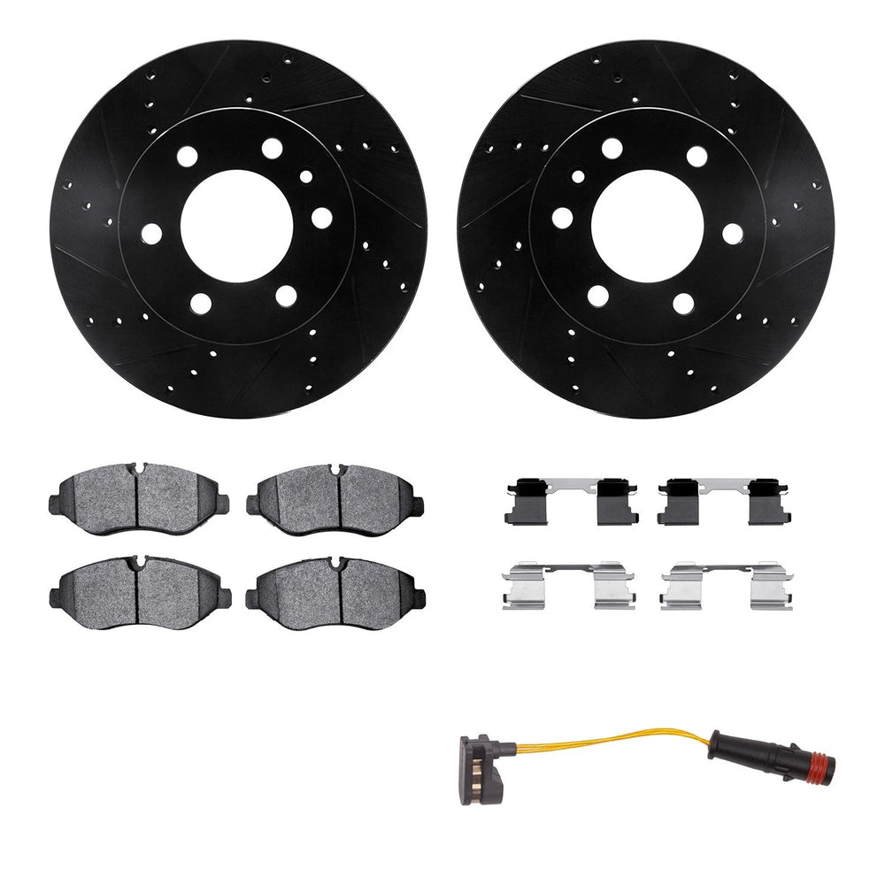 R1 07-18 Dodge Sprinter 2500 Front Drilled & Slotted Black Brake Rotor Set w/Super Duty Pads