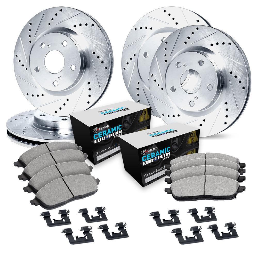 R1 05-09 Land Rover LR3 Front & Rear Drill/Slot Silver Rotors w/Euro Ceramic Pads