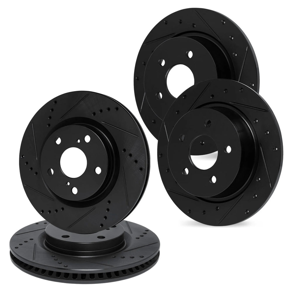 R1 15-20 Acura TLX Front & Rear Drilled & Slotted Black Brake Rotor Set