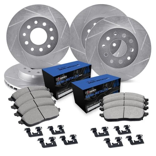 R1 Concepts Brake Rotors - Slotted - Silver w/ Semi-Met Pads Hdw Fits Volvo XC60