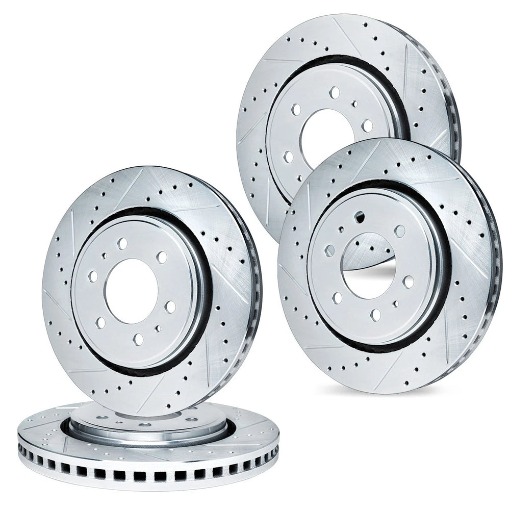 R1 93-97 Lexus LX450 Front & Rear Drilled & Slotted Silver Brake Rotor Set