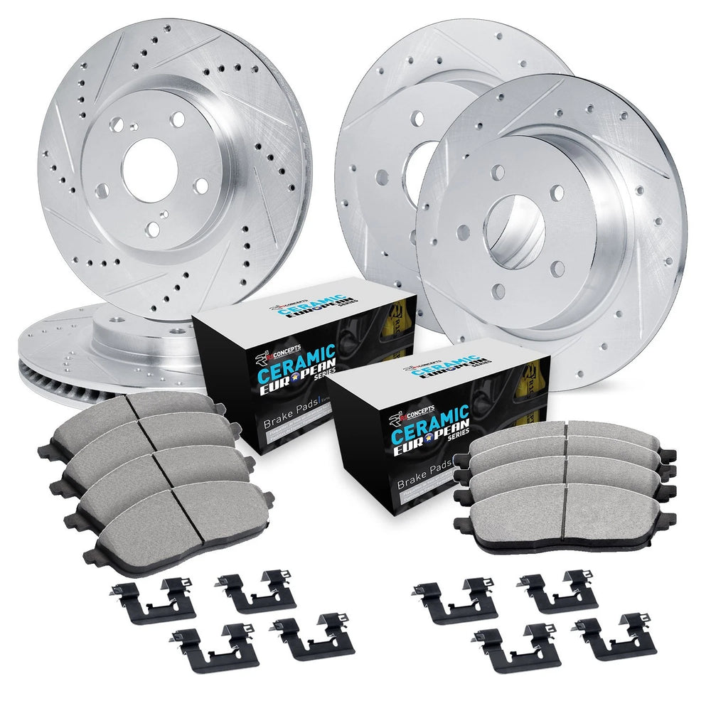 R1 13-16 Mini Cooper Countryman Front & Rear Drill/Slot Silver Rotors w/Euro Ceramic Pads