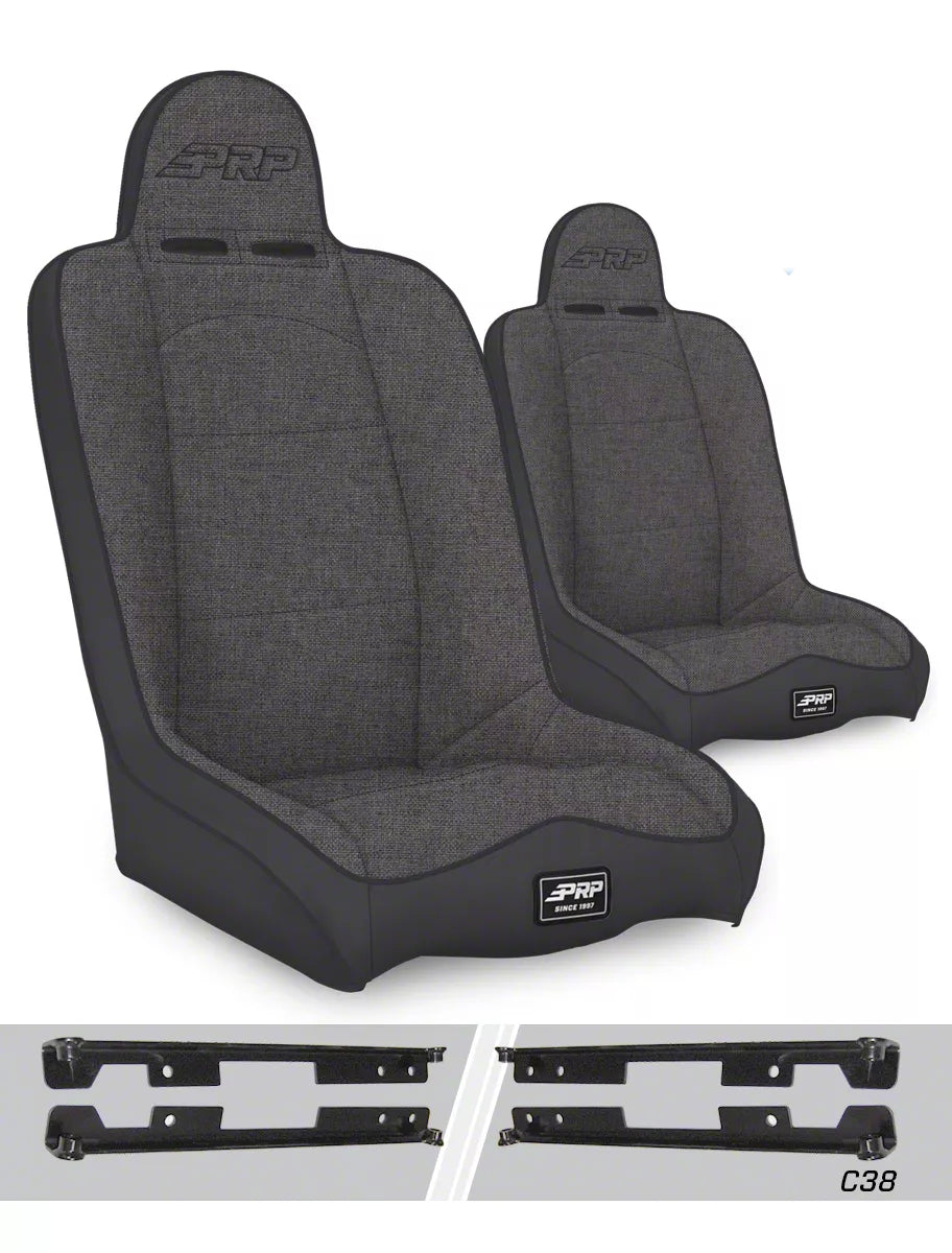 PRP Daily Driver High Back Suspension Seat (Two Neck Slots) - Black / Blue