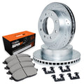R1 03-08 Dodge Ram 3500 Rear Drilled & Slotted Silver Brake Rotor Set w/Super Duty Pads and Hardware