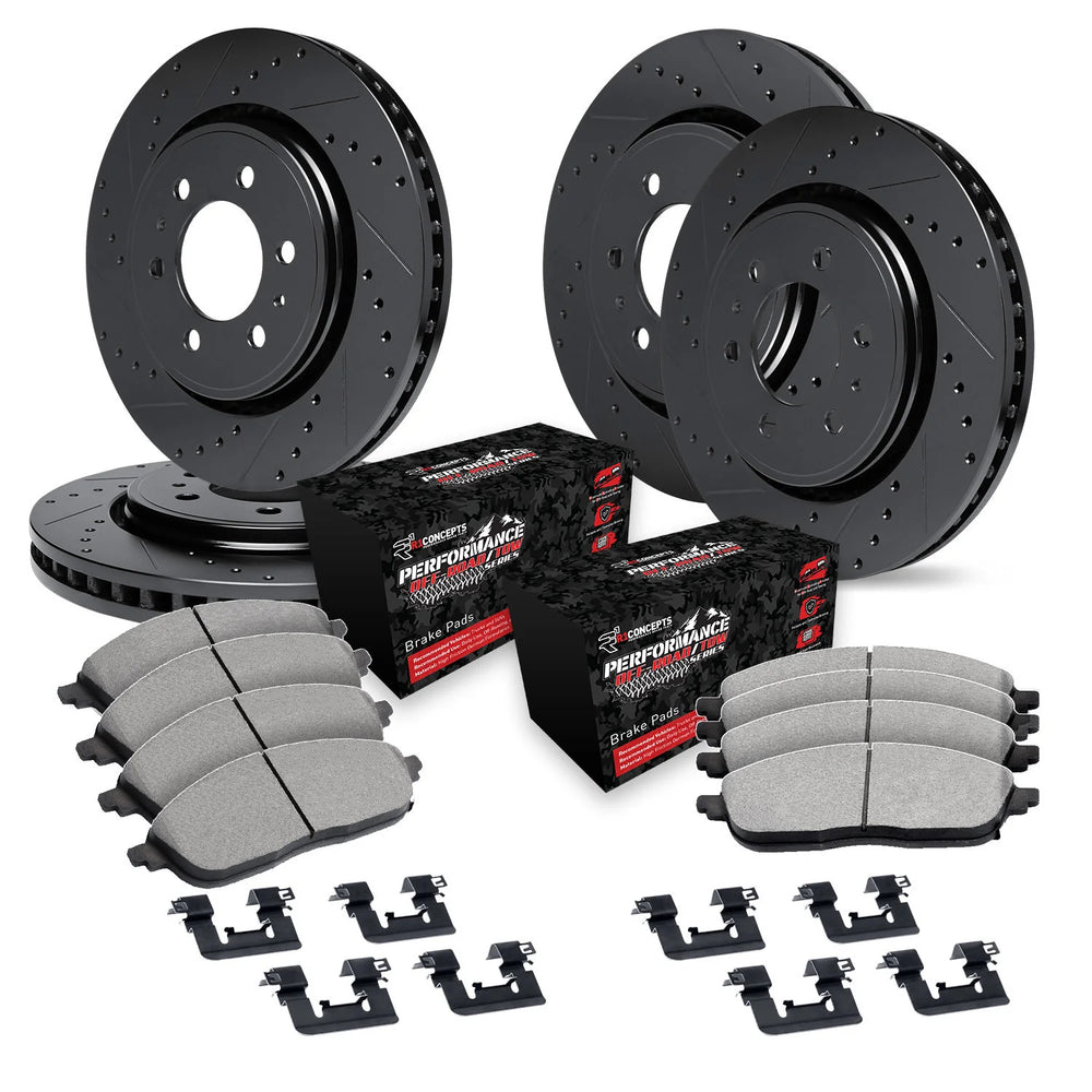 R1 19-25 Ram 1500 Front & Rear Drill/Slot Black Rotors w/Off-Road/Tow Pads
