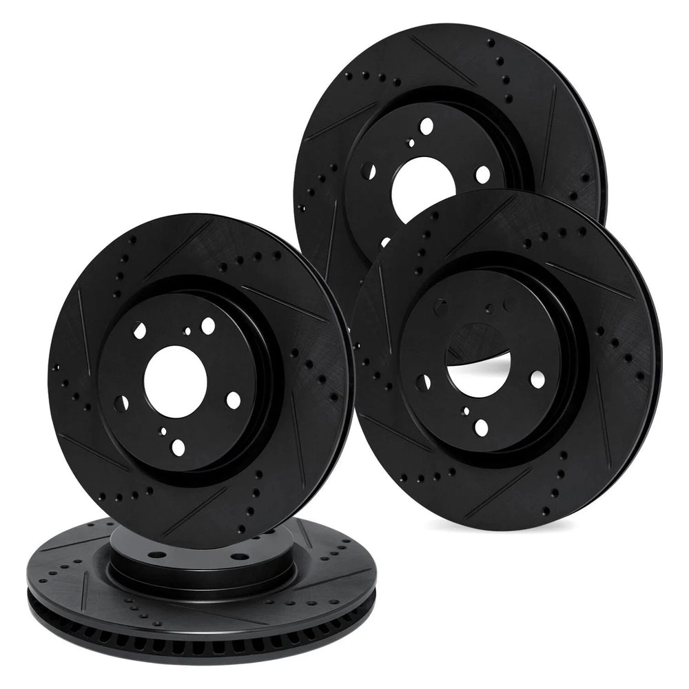 R1 10-24 Jaguar XKR-S Front & Rear Drilled & Slotted Black Brake Rotor Set