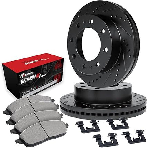R1 23-25 Ford F-350 Super Duty Front Drill/Slot Black Rotors w/Optimum Pads