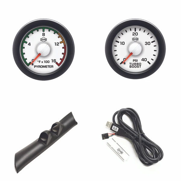 ~(3.2 lbs. 32X6X5)~ 03-09 DODGE CUMMINS EV2 White Face/Red Pointer/Black Bezel Pyro-Boost-Pillar