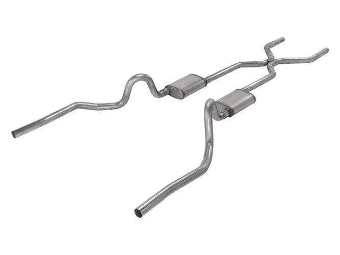 Crossmember Back w H-Pipe Exhaust System 70-71 GTO 68-72 442 Dual Split Rear Valance Exit 2.5 in Intermediate And Tail Pipe Turbo Pro Mufflers And Hardware Incl Tip Not Incl Pypes Exhaust