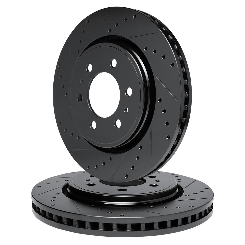 R1 05-20 Cadillac XTS Front Drilled & Slotted Black Brake Rotor Set