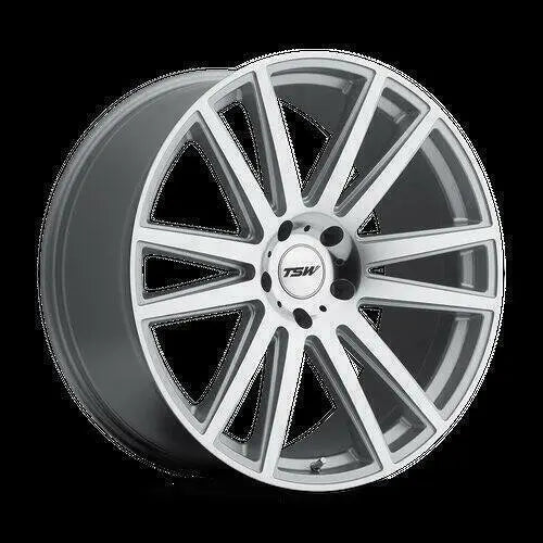 ~(42 lbs. 24X24X12)~ TSW GATSBY 22x10.0 5/130 ET35 CB84.1 SILVER W/MIRROR CUT FACE
