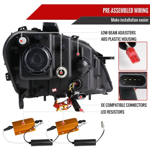 W164 PROJECTOR HEADLIGHTS SEQUENTIAL LED TURN SIGNAL- BLACK