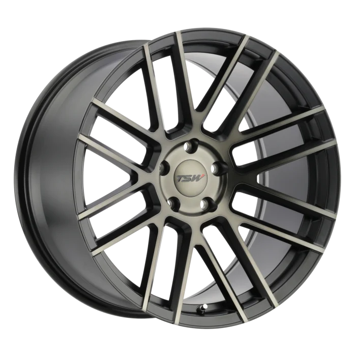 ~(38 lbs. 24X24X12)~ TSW MOSPORT 22x10.5 5/112 ET38 CB66.56 MATTE BLACK W/MACHINE FACE AND DARK TINT