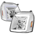 PROJECTOR HEADLIGHTS WITH LED BAR GLOSSY BLACK HOUSING AND SMOKED LENS - SWTICHBACK AND SEQUENTIAL TURN SIGNALS