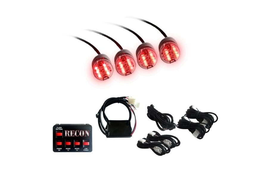 ~(4 lbs. 12X8X4)~ 36-Watt 4-Bulb Professional-Grade LED Red Strobe Light Kit with 19 Different Flash Patterns and In-Vehicle Control Switc