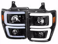 PROJECTOR HEADLIGHTS WITH LED BAR GLOSSY BLACK HOUSING AND CLEAR LENS - SWITCH BACK SEQUENTIAL TURN SIGNAL