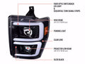 PROJECTOR HEADLIGHTS WITH LED BAR GLOSSY BLACK HOUSING AND CLEAR LENS - SWITCH BACK SEQUENTIAL TURN SIGNAL