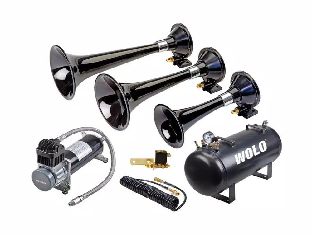 EURO EXPRESS PRO PLUS (3)ABS BLACK PLASTIC TRUMPETS W/12V HD SOLENOID & AIR SYSTEM