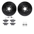 R1 17-25 Alfa Romeo Stelvio Rear Drilled & Slotted Black Brake Rotor Set w/Ceramic Pads and Hardware