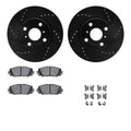 R1 06-18 Toyota Yaris Front Drilled & Slotted Black Brake Rotor Set w/Optimum OE Pads and Hardware