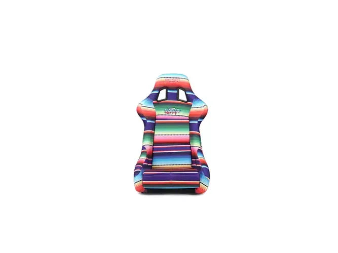NRG FRP Bucket Seat - 20 Year Anniversary - Microfiber Green w/ White Stripes & Arrow Design - Large
