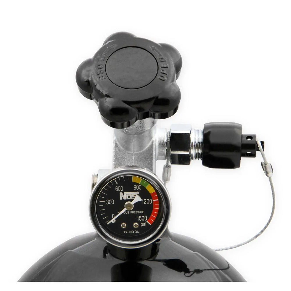 Nitrous Bottle 15 Lb Nitrous Bottle W/ Black Finish & Super Hi Flo Valve Includes Racer Safety Blow-Off & Gauge NOS