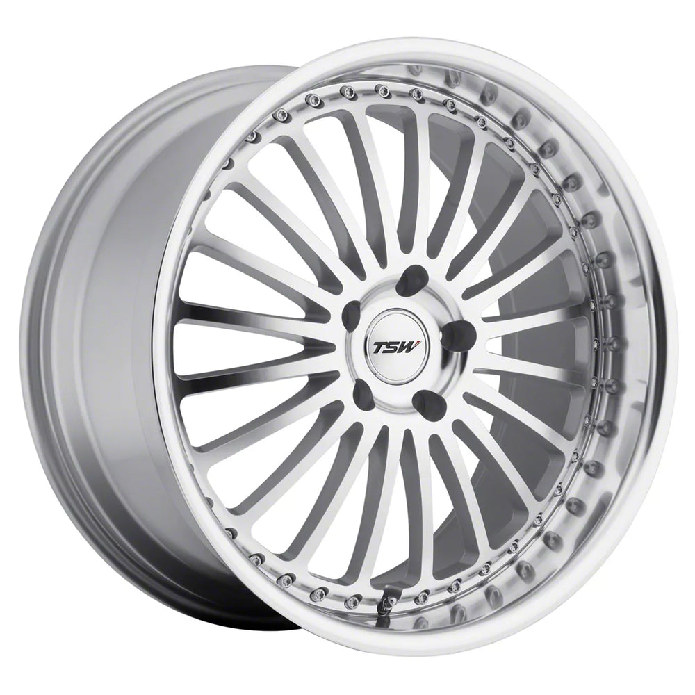 ~(37 lbs. 22X22X12)~ TSW SILVERSTONE 20x10.0 5/114.3 ET40 CB76.1 SILVER W/MIRROR CUT FACE AND LIP