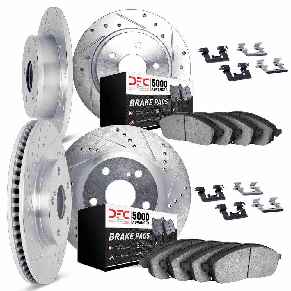 DFC 15-20 Acura TLX Front & Rear Drilled & Slotted Silver Rotors with 5000 Advanced Pads w/Hardware